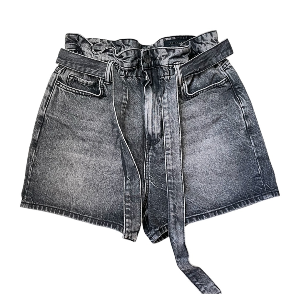 Allsaints Palmer Paperbag tie waist Jeans short black washed